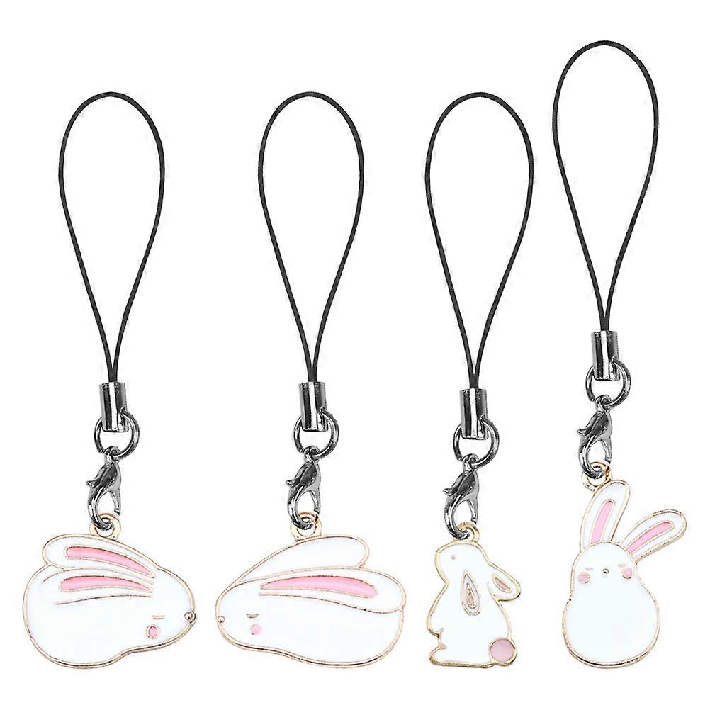Cute Rabbit Mobile Phone Charms 4pcs Versatile Pendant Key Chain Decor for Personalization & Craftsmanship