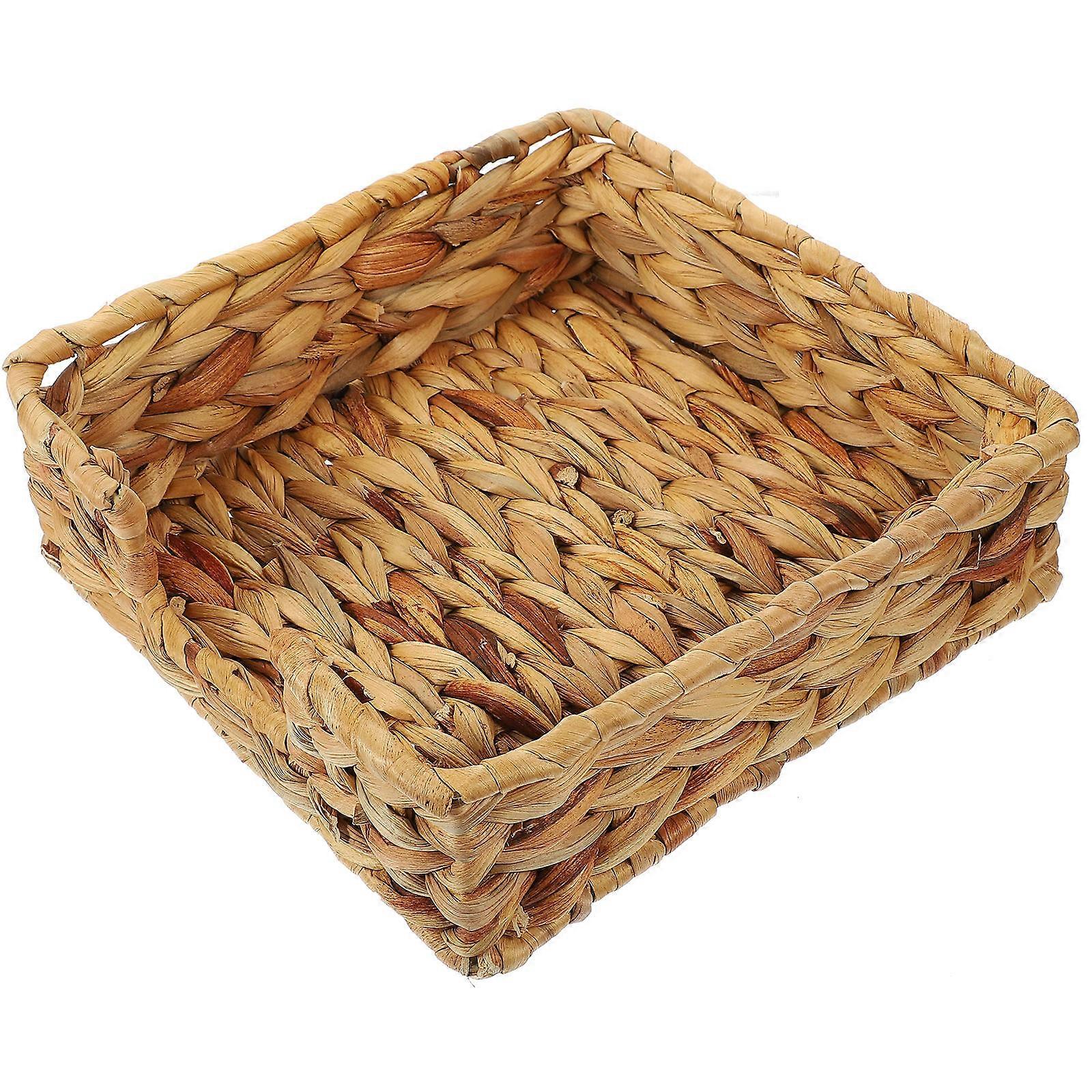 Woven Storage Basket for Organizing, Decorative Square Tissue Box, Snack Tray, Multi Functional Straw Design for Use