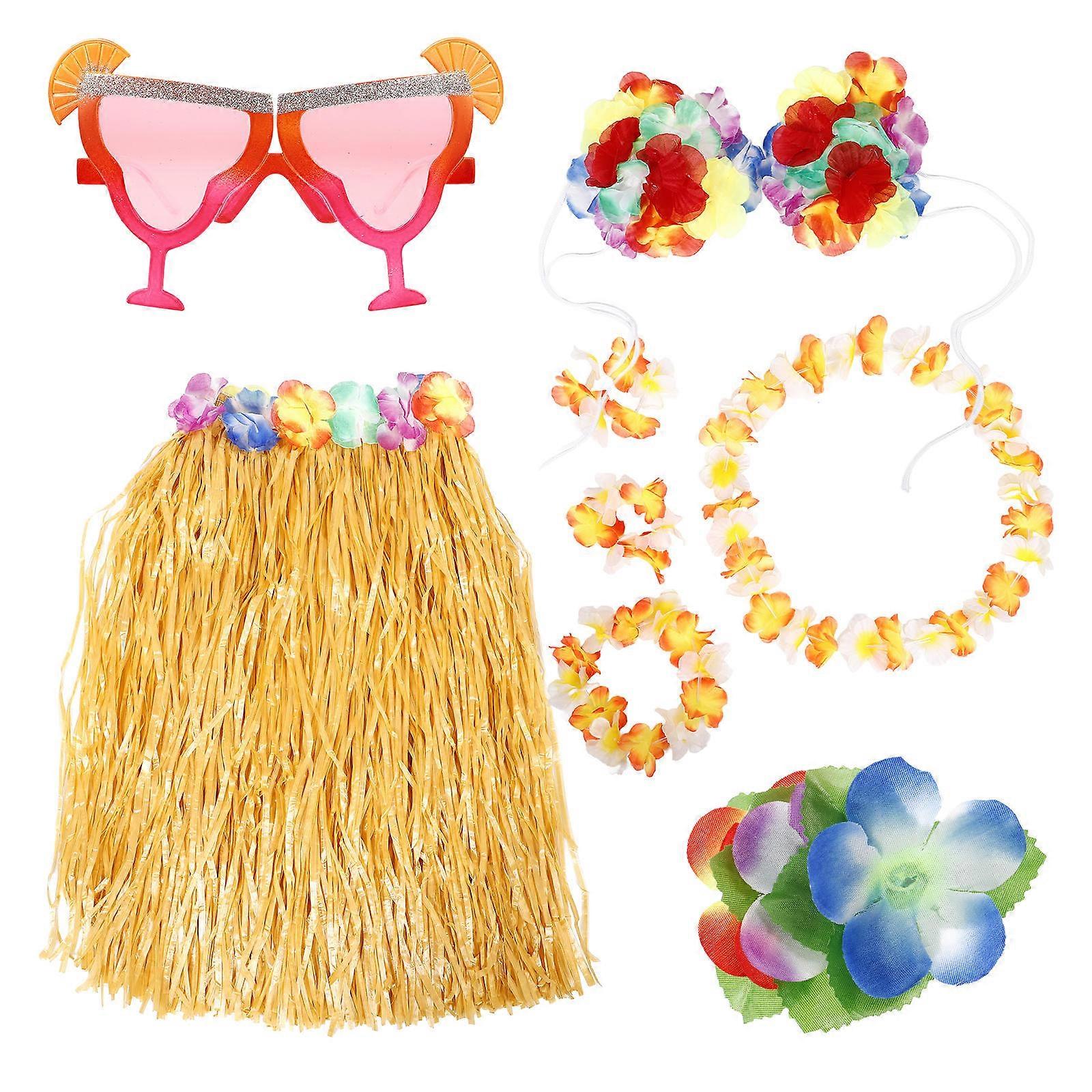 Hawaiian Party Decoration Set – Luau Costume Accessories with Grass Skirt, Headband & Glasses for Summer Beach Parties, Birthdays & Celebrations