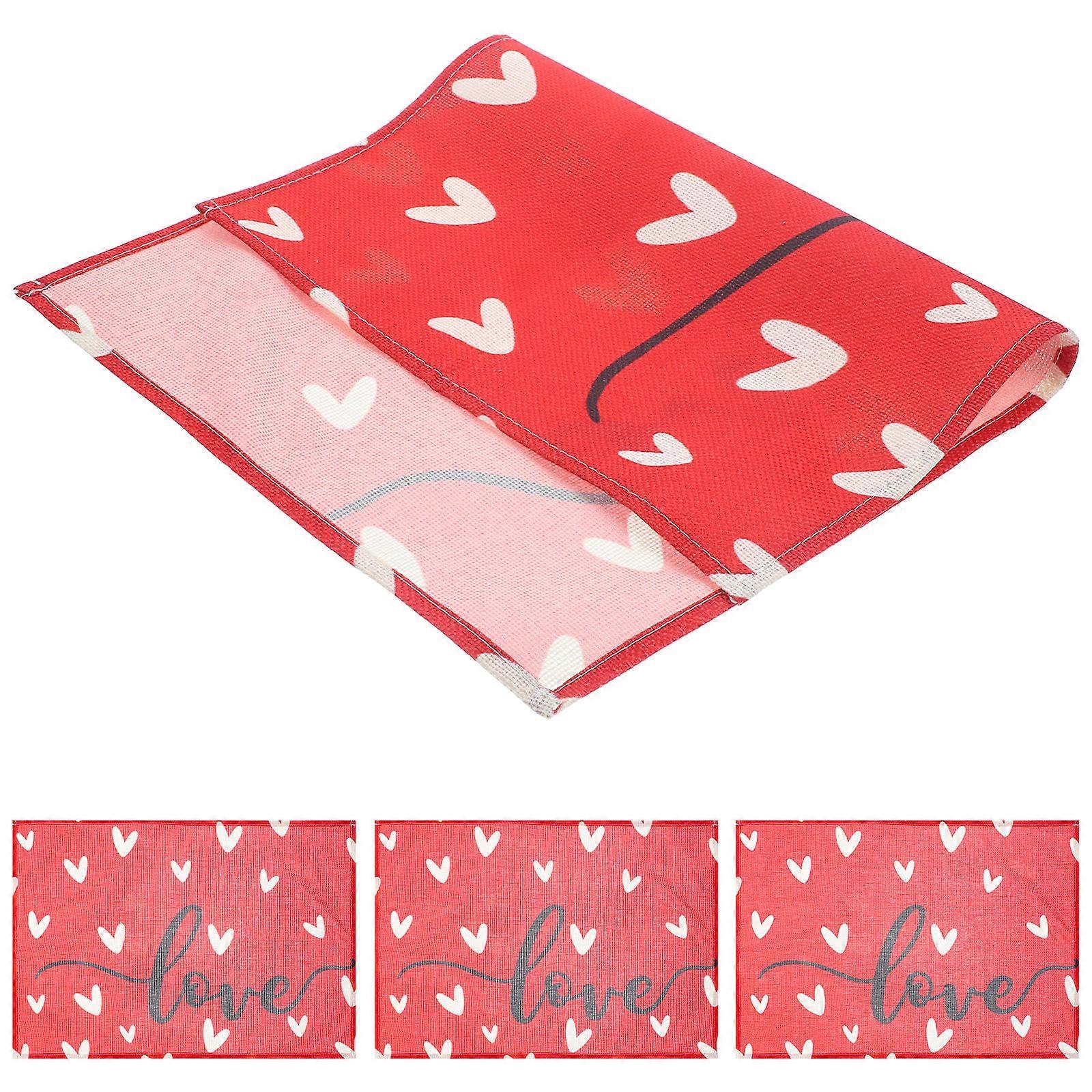 a polished product description based on your input:
**4PCS Valentine's Day Placemats – Heart Pattern Linen Table Mats – Washable Dining Mats for