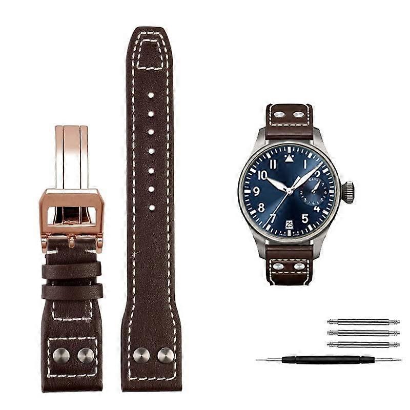 Replacement strap made of calf leather, 21 mm, 22 mm, for IWC Watch Pilot Portofino Mark18, folding clasp strap brown rose gold 22 mm