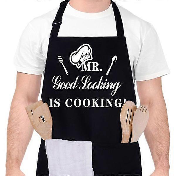 Funny Aprons for Men, MR Good Looking Cooks, Professional Kitchen Apron Chef Man Bib Aprons with Double Pockets Adjustable