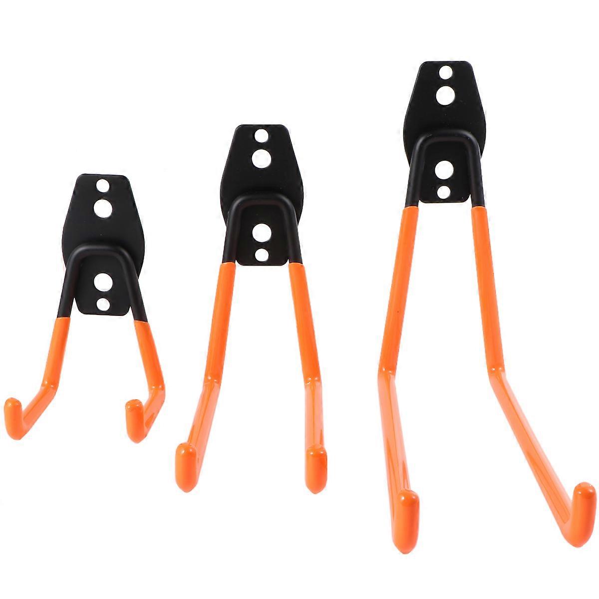 Orange Heavy Duty Tool Set Storage Hooks for Garage Use 3pcs Small Medium Large