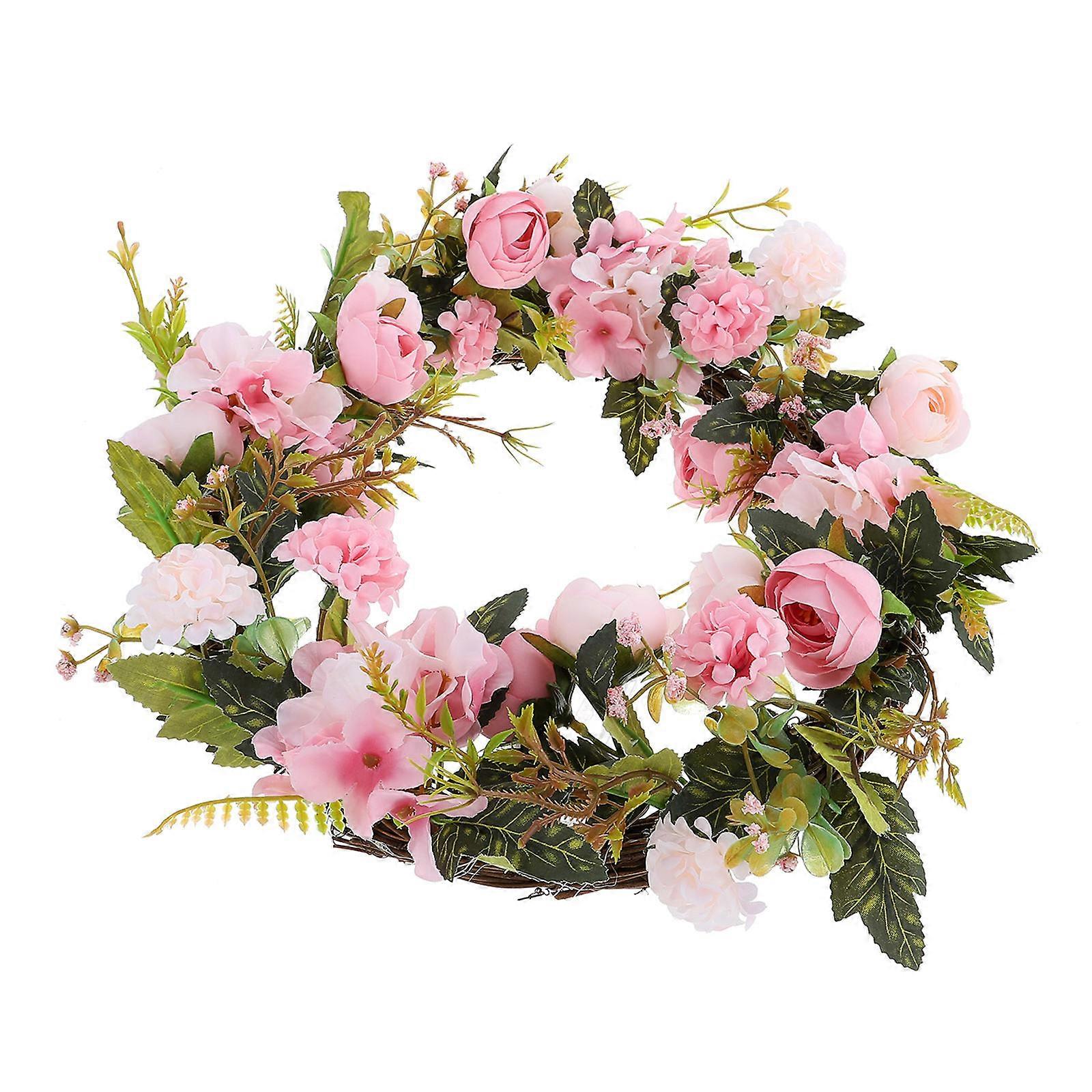 Artificial Flower Wreath with String Lights for Decor in Assorted Colors Plastic