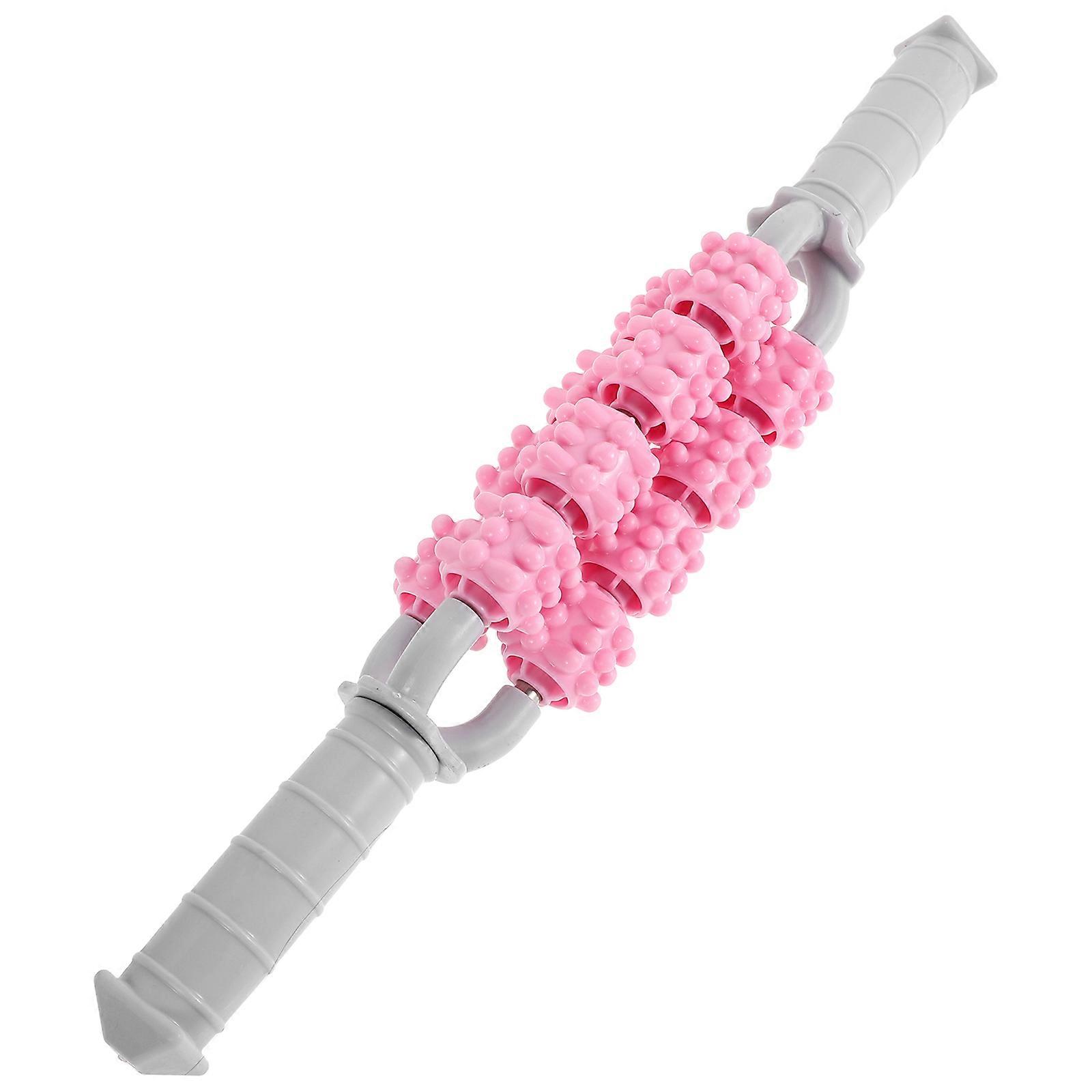 Pink Massage Roller Stick for Deep Tissue Relaxation and Fitness Use Portable with Unique Roller Design Plastic
