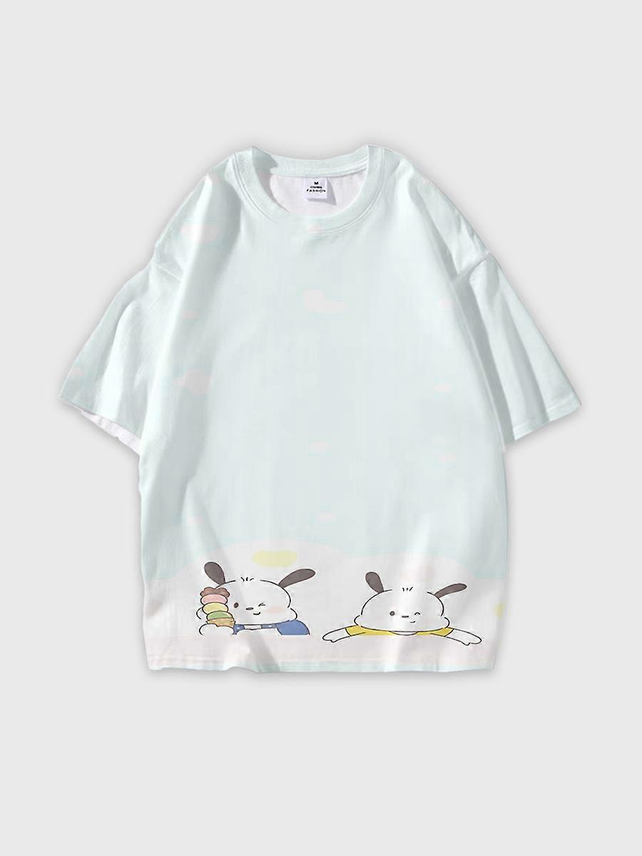 T-shirt girocollo Cartoon Pattern manica corta sciolta D1957