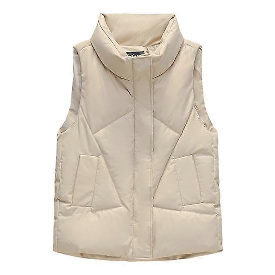 Women Vest Coat Thickened Padded Cardigan Zipper Solid Color Sleeveless Closure Stand Collar Pockets Windproof Warm Women Plus