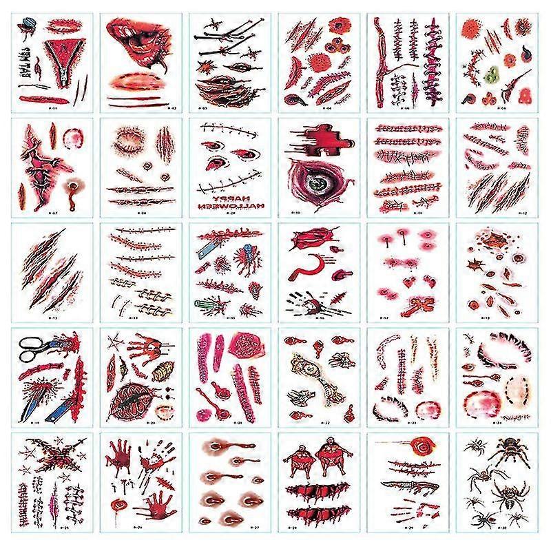 30pcs Halloween Scars Horror Tattoo Stickers
