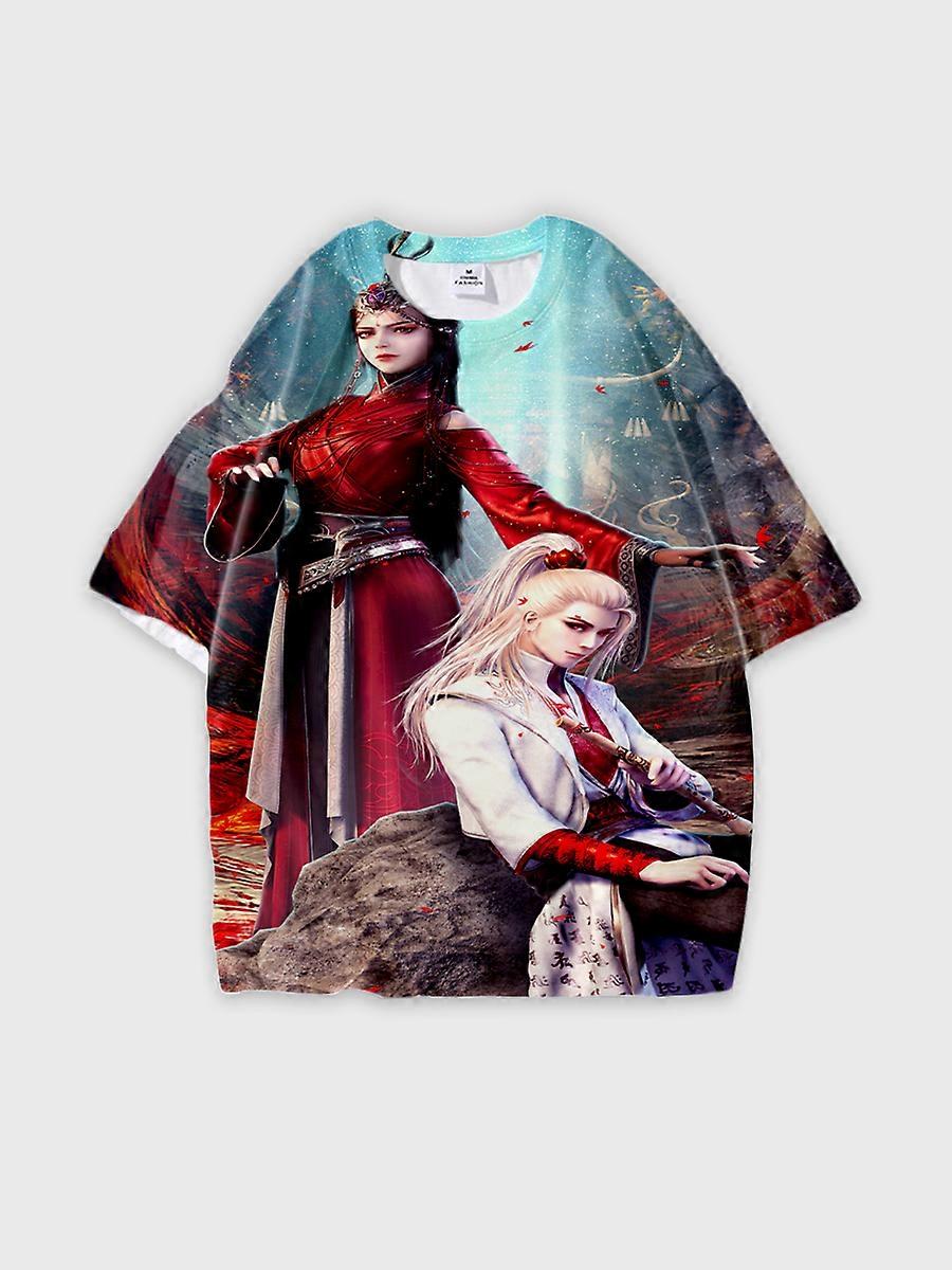 T-shirt round neck Character Pattern loose short sleeve P3377