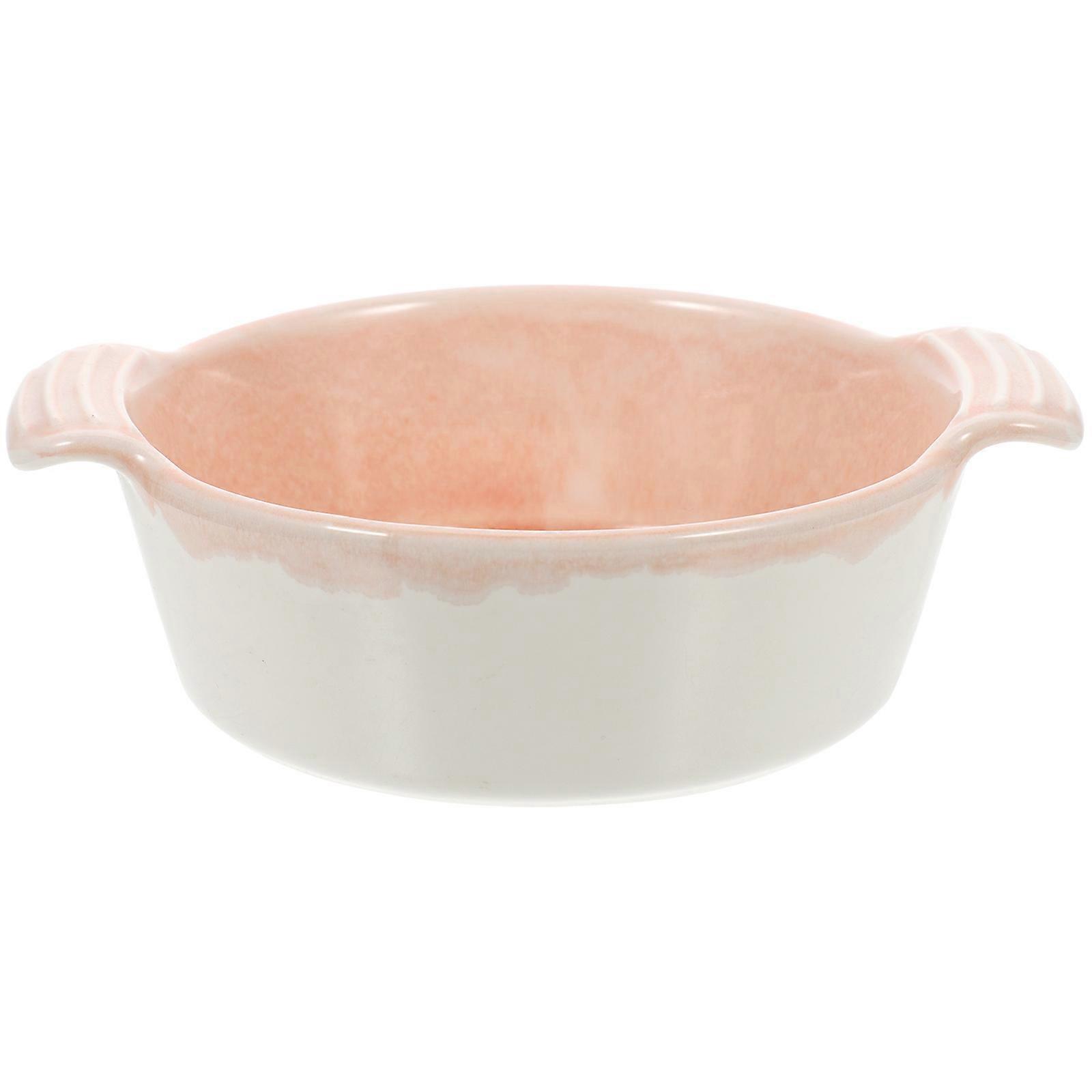 Ceramic Baking Pan with Double Handles, High Temp Roasting Bowl for Lasagna, Pumpkin Dishes, and More, Stylish Japanese Glazed Design, Pink