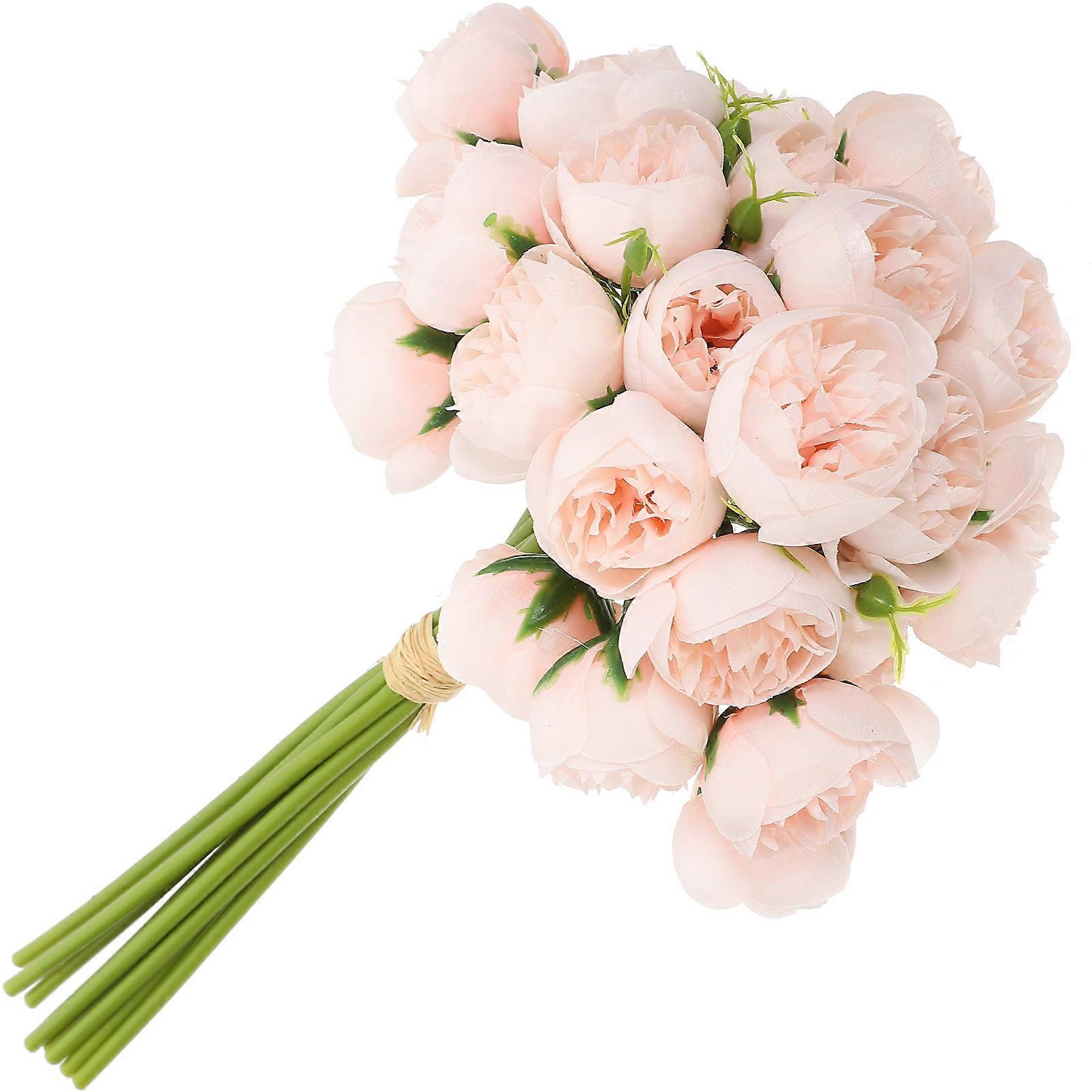 Pink Artificial Bridal Bouquet for Wedding Decoration with Realistic Raw Silk and Plastic Flowers