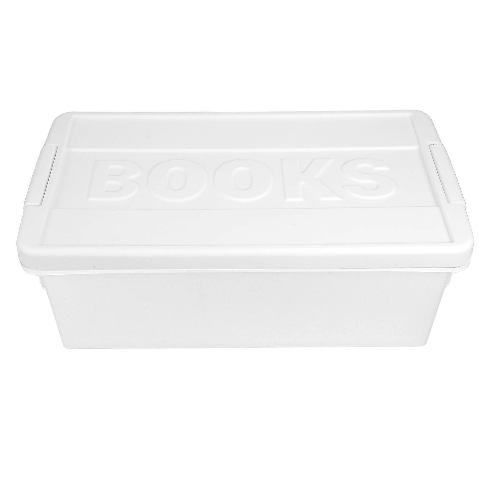 White Plastic Storage Box with Lid for Books and Snacks Multifunctional Organizer with Adjustable Dividers 12.5 x 8.5 x 6 inches
