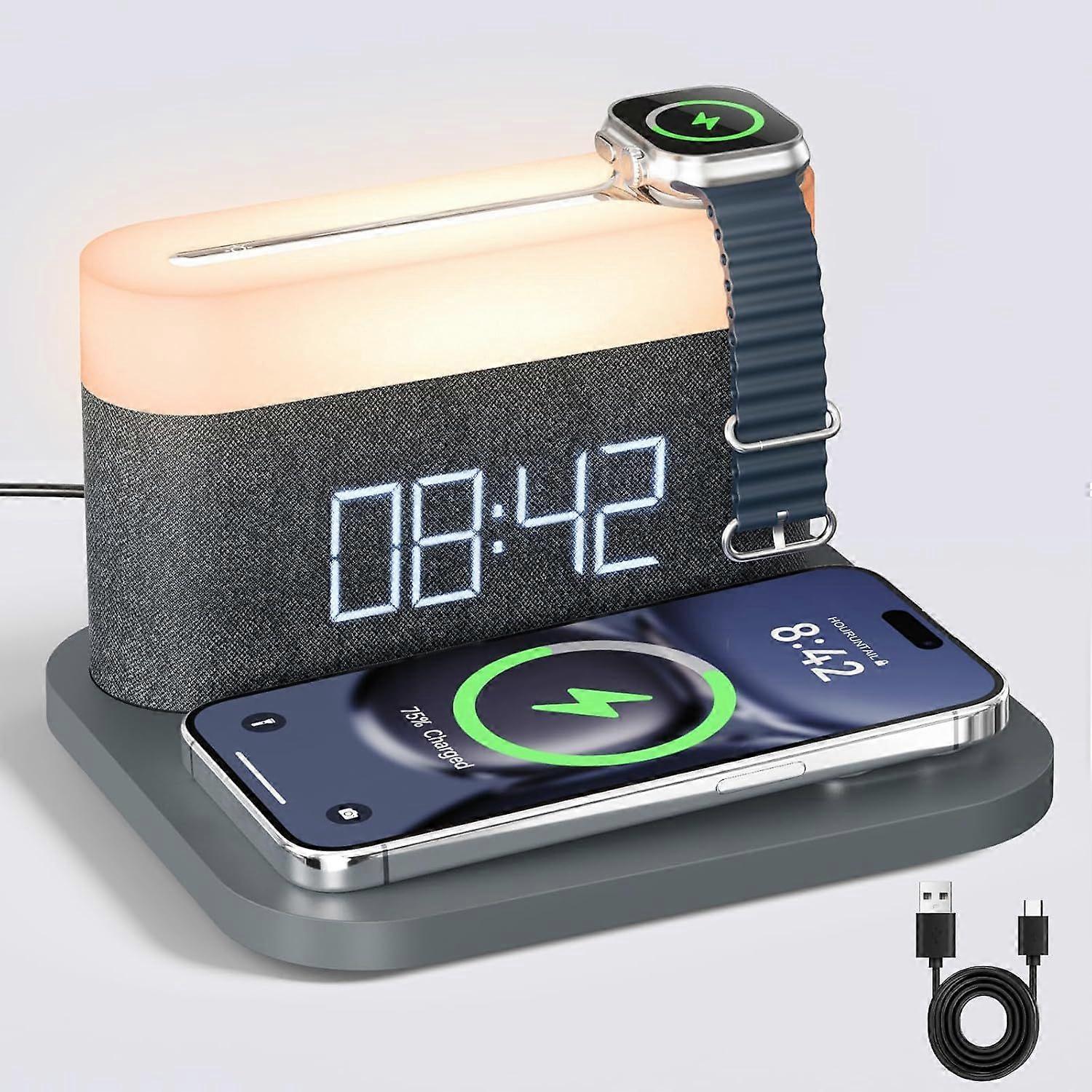 2025 Newest Alarm Clock with Multi-function Mobile Phone Watch Wireless Charging