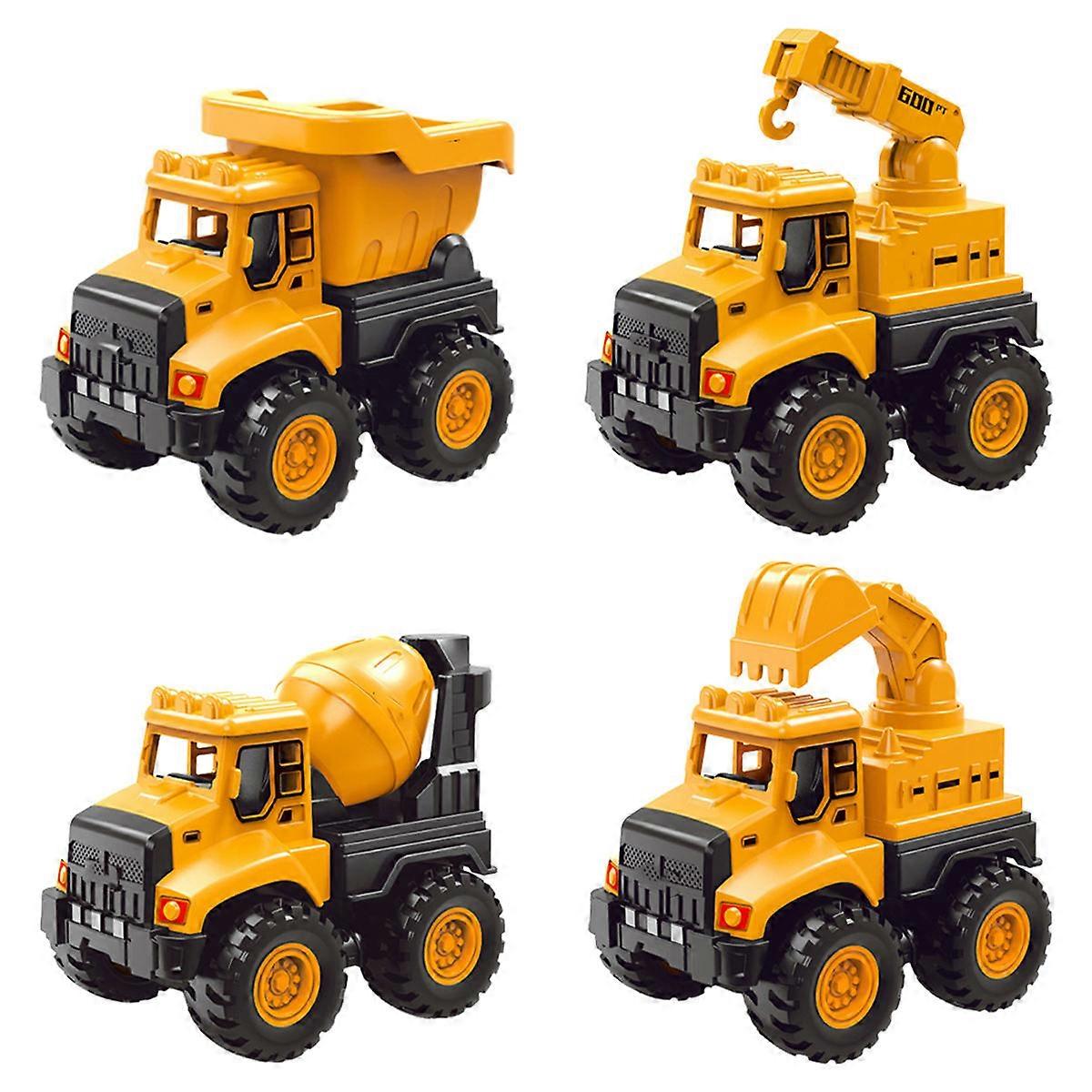 Orange Four Piece Set of Durable ABS Engineering Truck Toys for Kids Lightweight and Safe