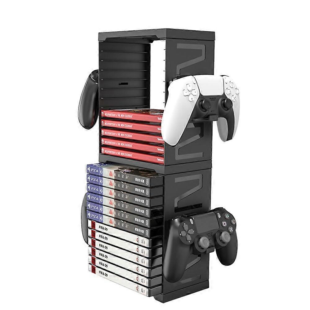 Games Storage Tower for PS5, Holder for 24 CD 4 Controllers for Switch, Xbox, PS4