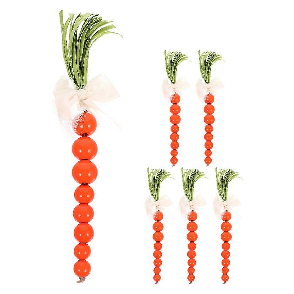 Easter Carrot Hanging Ornaments 6Pcs Rustic Farmhouse Style Tray Decoration Suitable For Home Decor Multi Color Wooden Beads