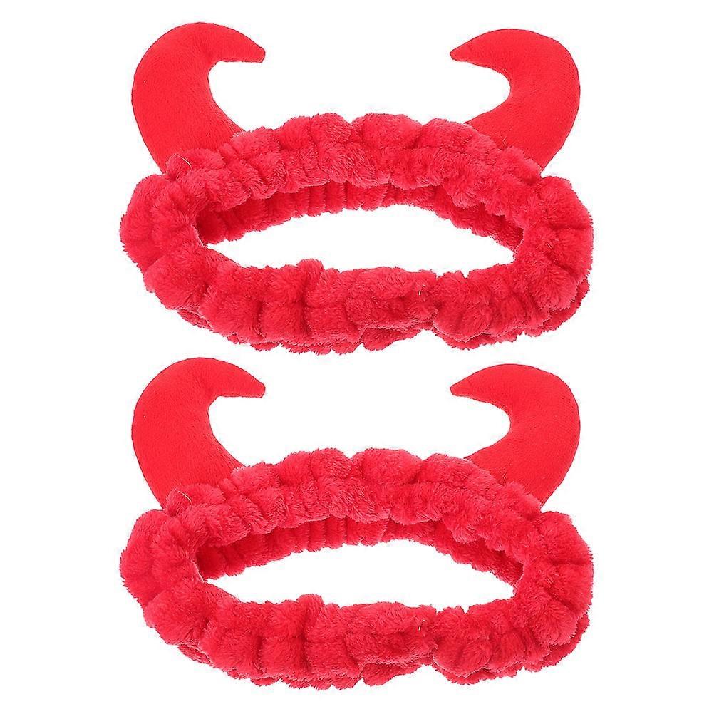 Plush Horn Hairband Set   Soft Breathable Spa Headbands for Face Washing & Makeup Use   Cute Elastic Red Design for Comfortable All Day Wear