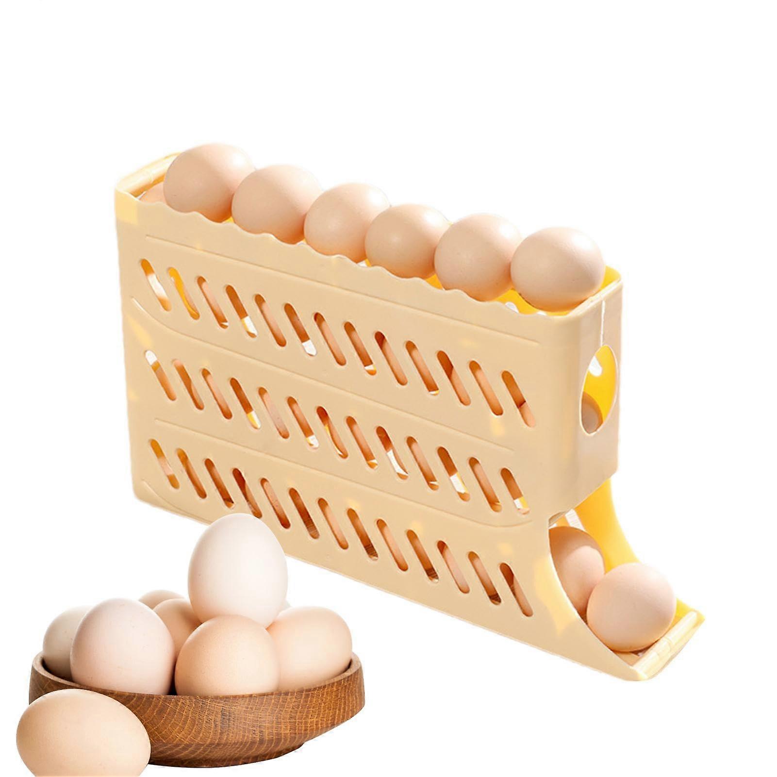 Egg Dispenser for Refrigerator, 4Tier Egg Holder, Automatic Rolling Organizer, Stackable, SpaceSaving Yellow