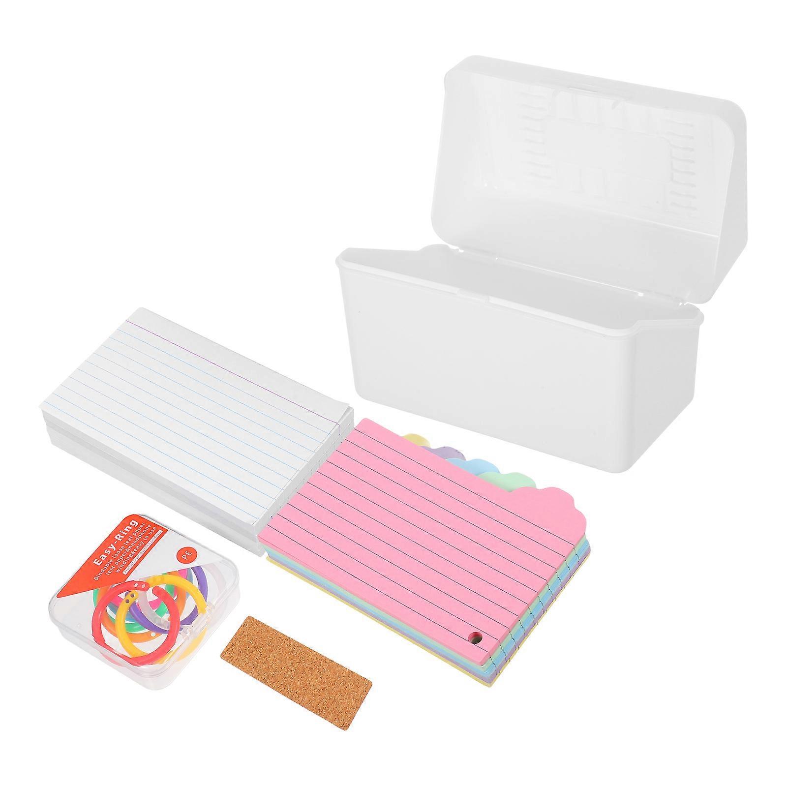 White Multi-Function Index Card Organizer Box with Memo Cards for Office Storage Made of Plastic 1