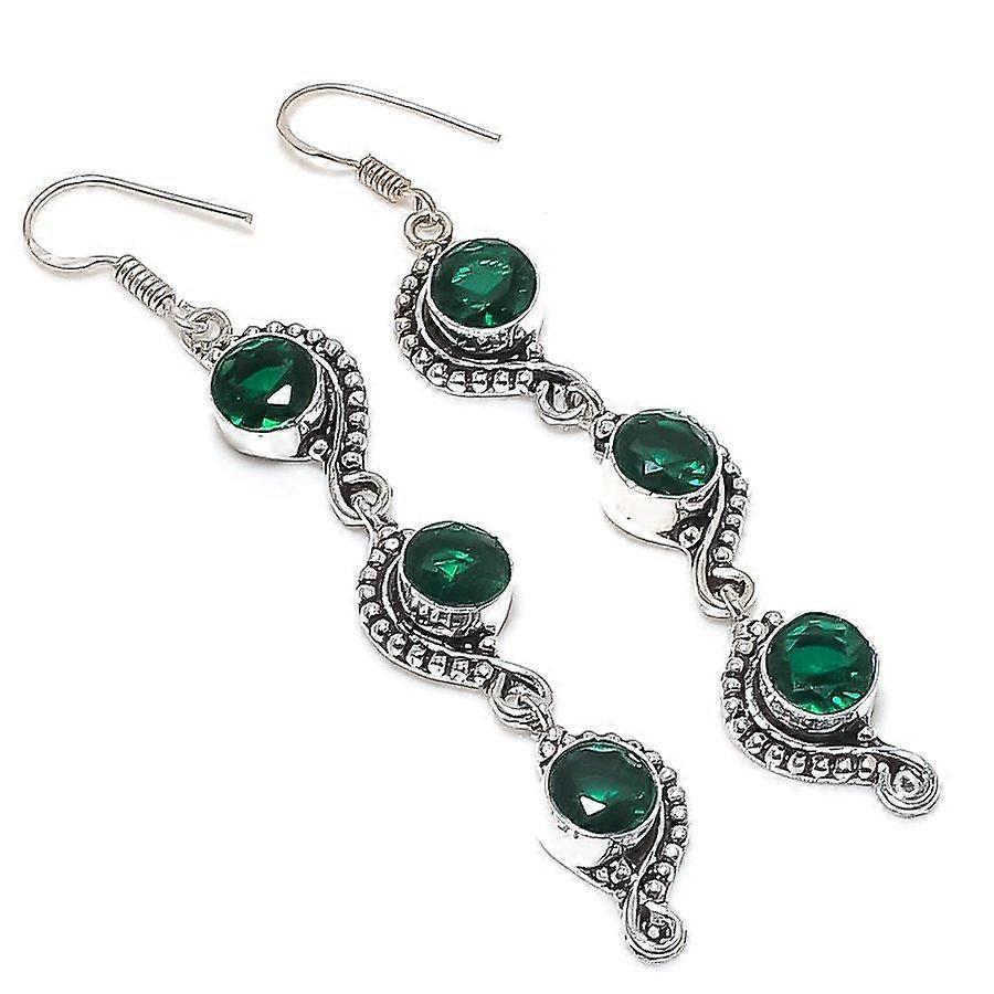 Natural Chrome Diopside Gemstone 925 Sterling Silver Jewelry Earring 3.27" y9r23