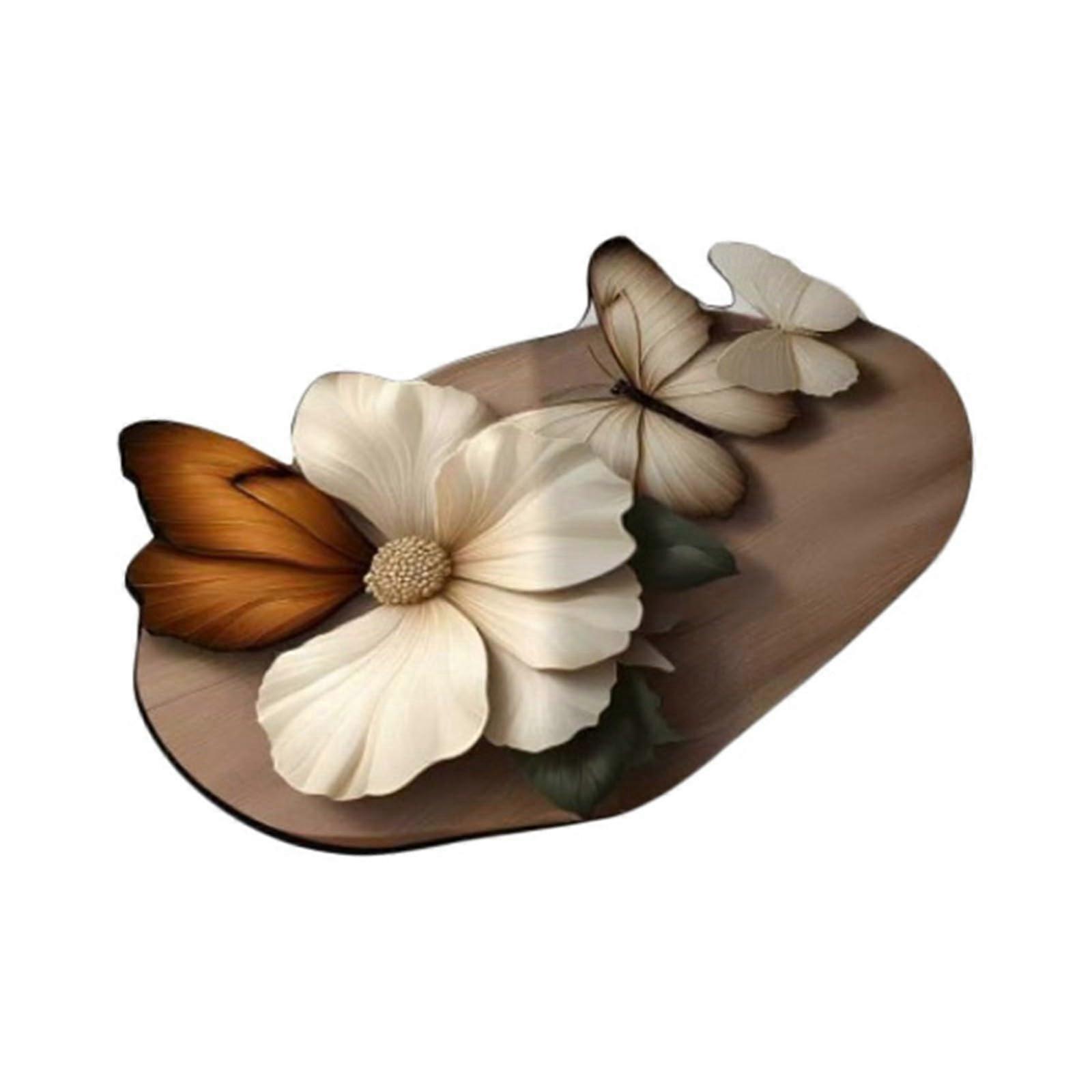 Oval Carpet Bath Mat with 3D Floral Pattern, NonSlip, Absorbent (Brown, 40x60cm)