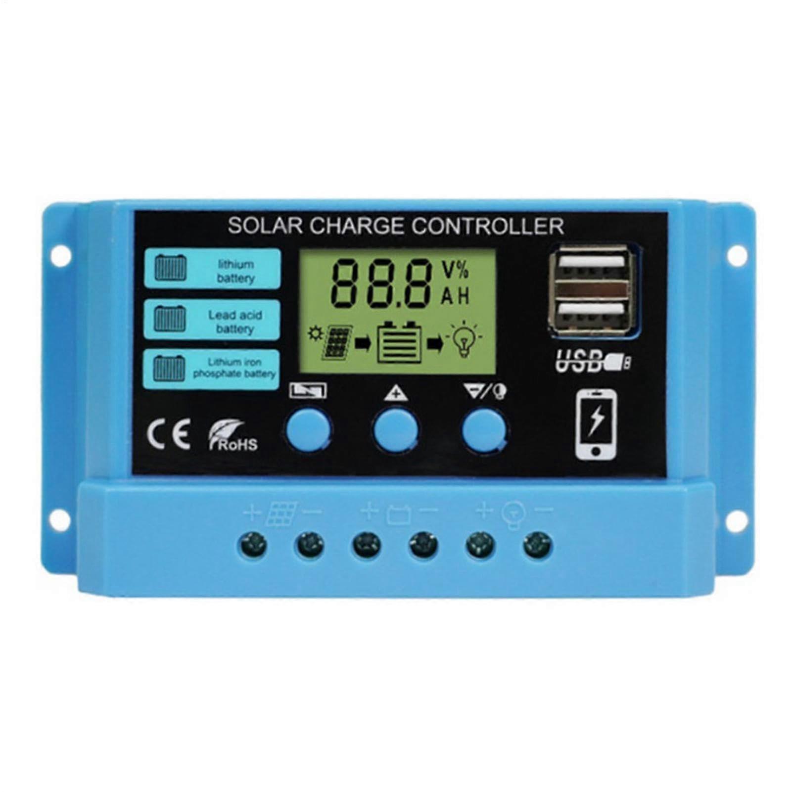 Solar Charge Controller, 12V/24V Regulator with LCD, USB, Timer, PWM Auto, Load Control