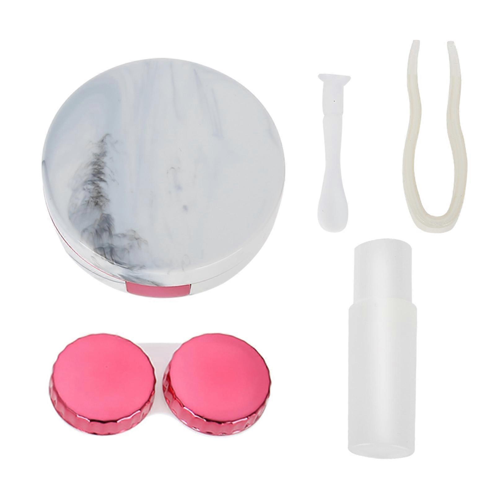 Contact lenses Soaking Case Portable Plastic Marble Pattern Eye Care Kit Container(Pink)