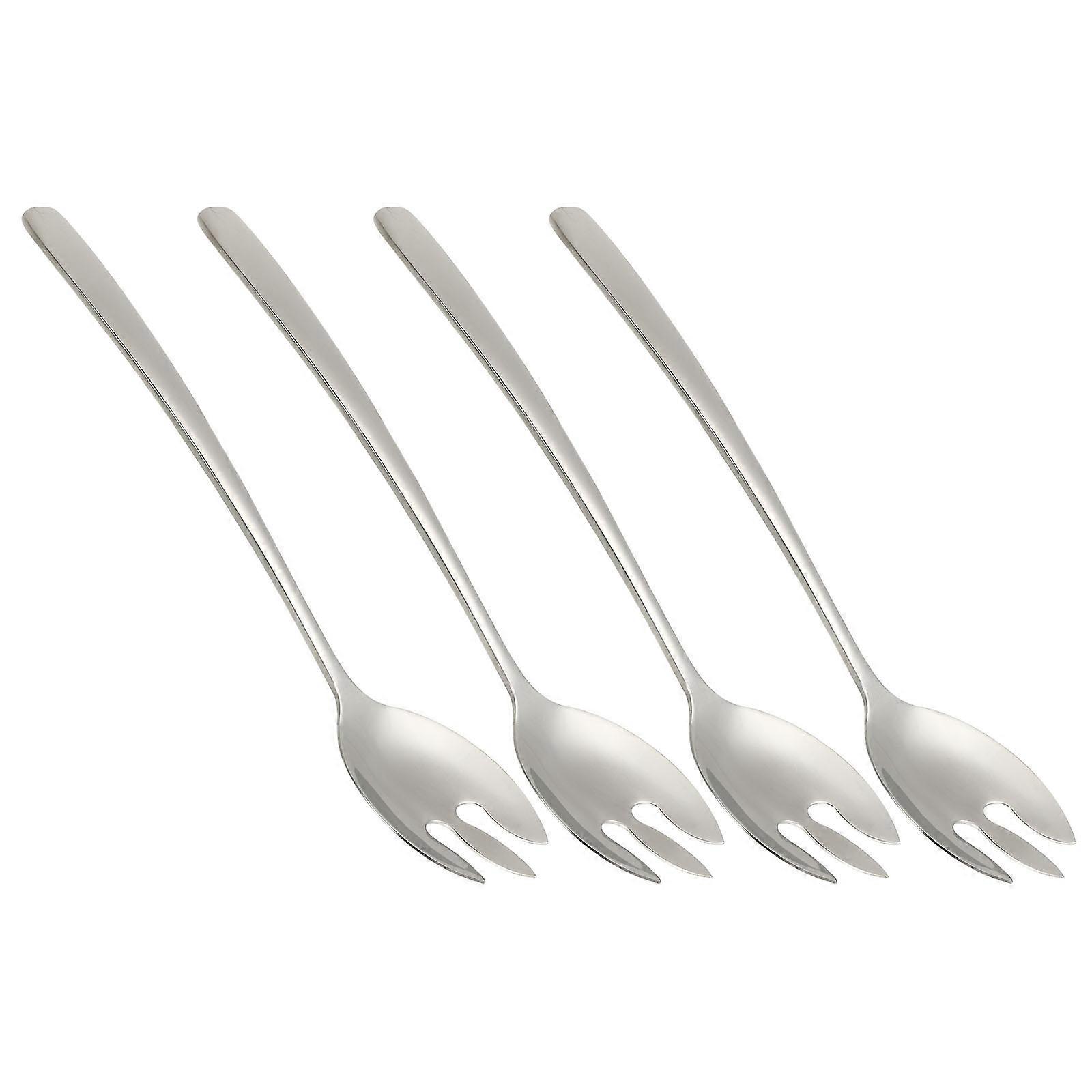 Silver Dessert Forks 4Pcs Small Lightweight Tableware Perfect For Serving Salads and Fruits Effortlessly