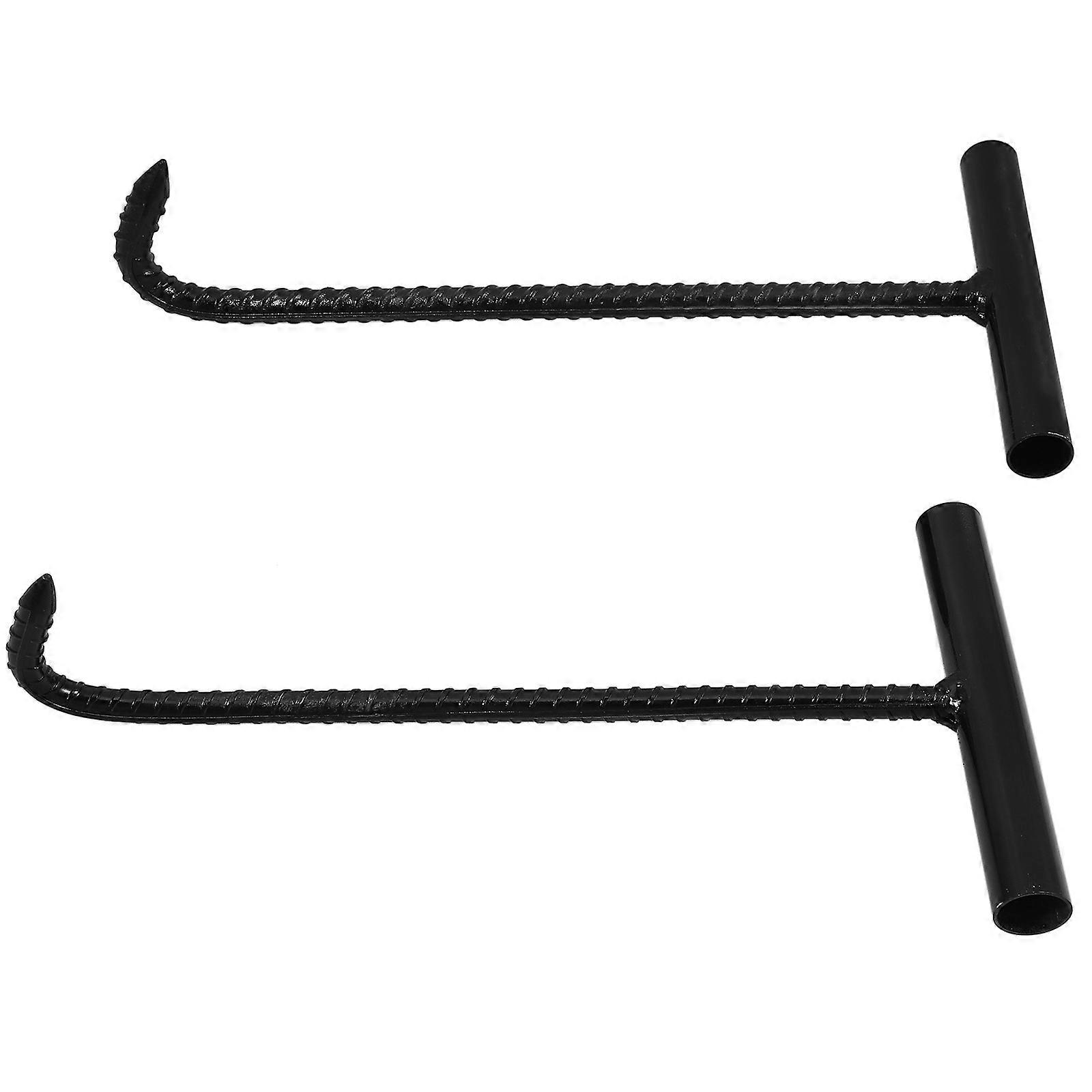 T Handle Manhole Cover Hook Heavy Duty Steel Tool for Daily Use Black Strong Durability 2pcs