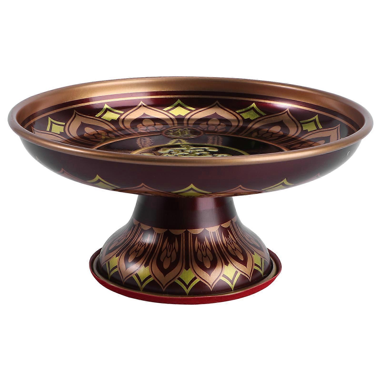 Shape Fruit Tray 1Set Round Decorative Tray For Buddha Hall Use Coffee Color Tinplate For Durability