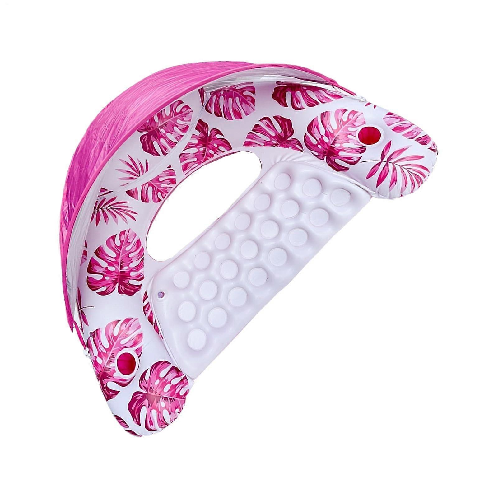 Adult Swimming Ring Inflatable Hammock With Sunshade Cup Holder Pink For Lake Or River Use Comfortable Float