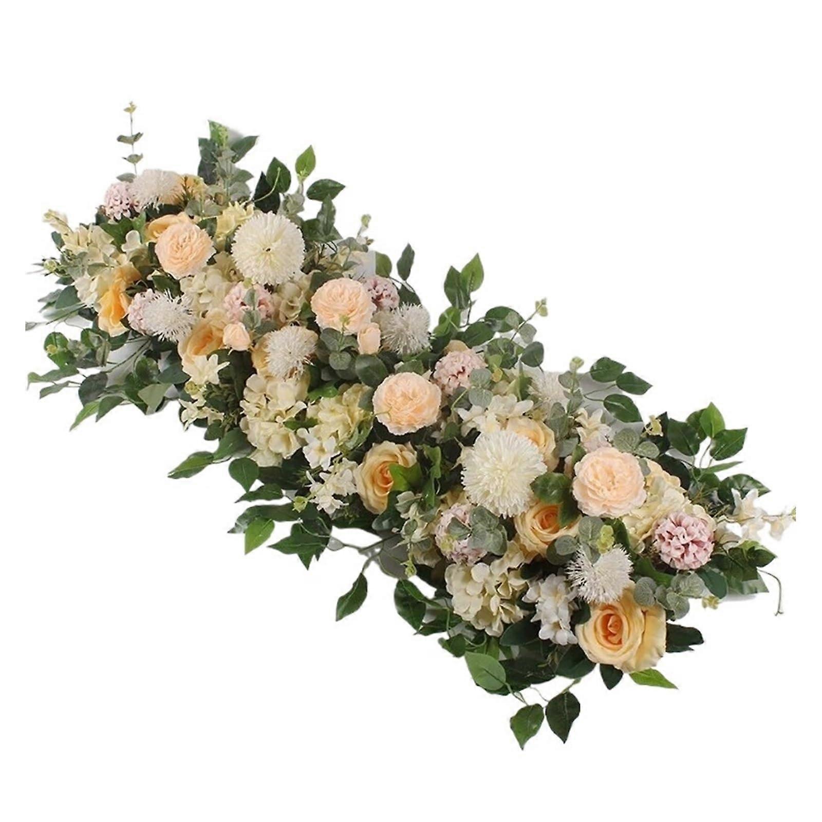 White Rose Artificial Flower Row 100cm Champagne Wedding Table Centrepiece for Arch Stage Decor