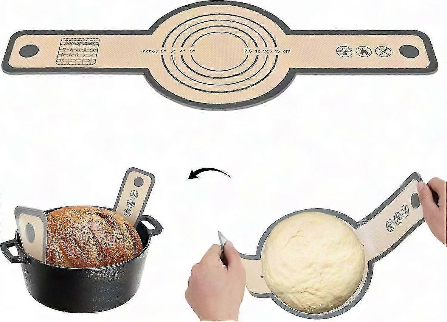 Non-Stick Silicone Bread Sling for Dutch Oven, Reusable Sourdough Baking Mat with Long Handle for Easy Transfer & Cleaning