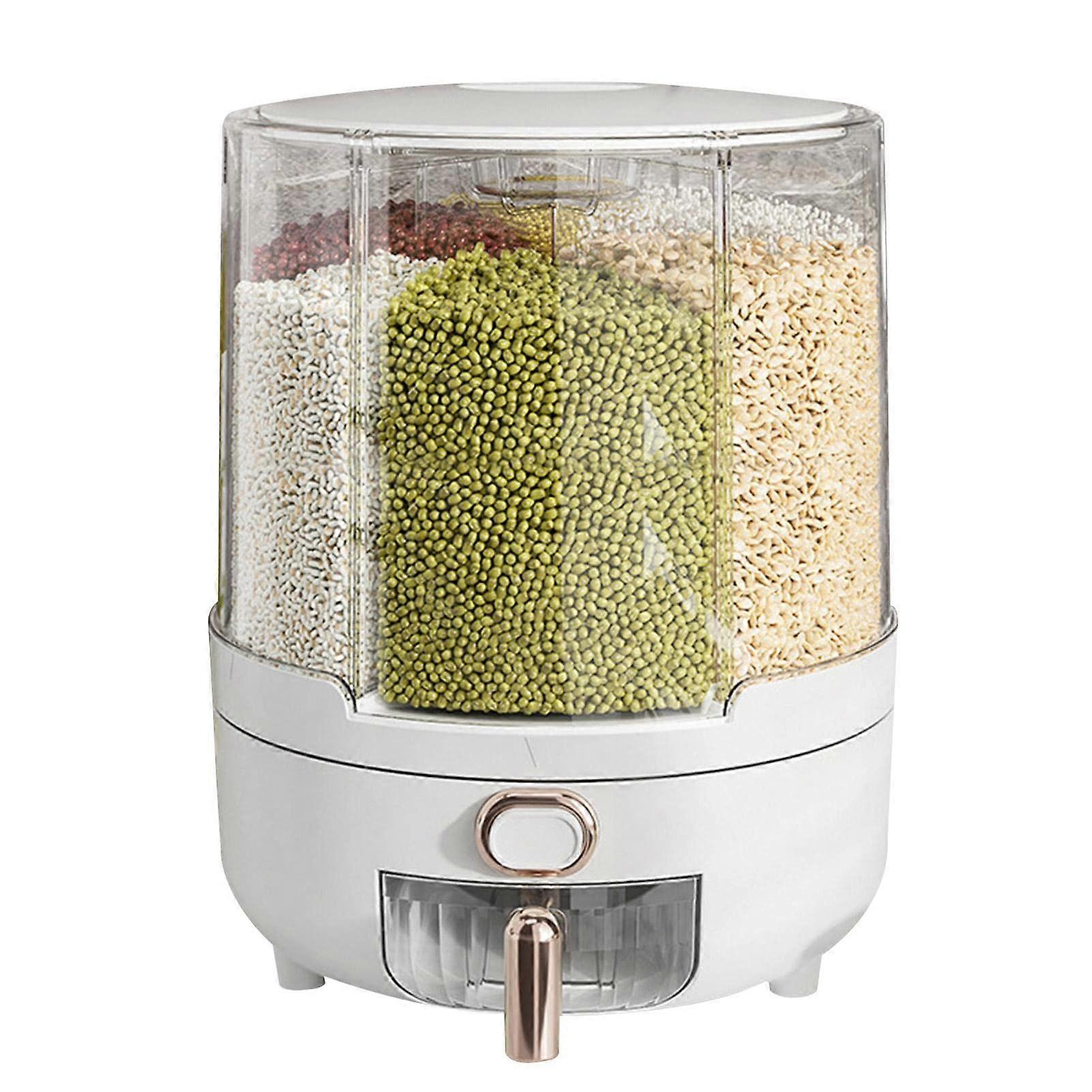 Rotating Cereal Food Dispenser with Removable Lid, Transparent 6-Compartment Storage Container for Rice and Beans