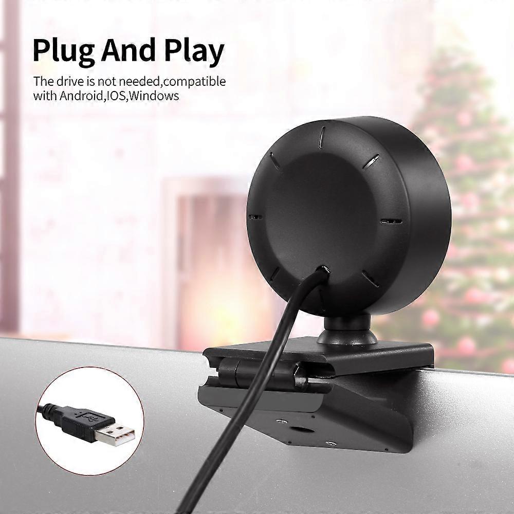 1080P Autofocus Mini Webcam with Ring Light & Mic, 5.3x5.5x7.5cm