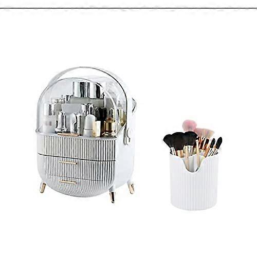 Makeup Box Cosmetic Storage Box Dressing Table Desktop Organizer White