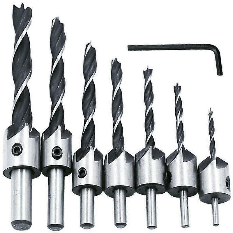 7pcs Wood Countersink Drill Bit 5 Flute Countersink Drill Bit Set HSS High Speed Steel Woodworking Reamer Chamfering Tool 3 4 5 6 7 8 10mm With Hex K