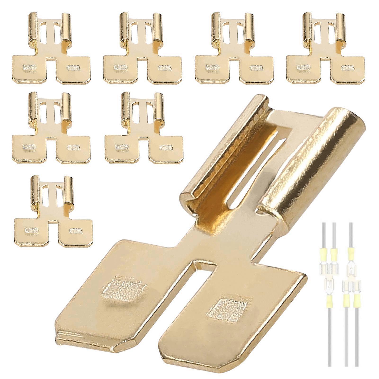 Double Spade Connectors Set, 8/30pcs Brass Quick Disconnect, Gold
