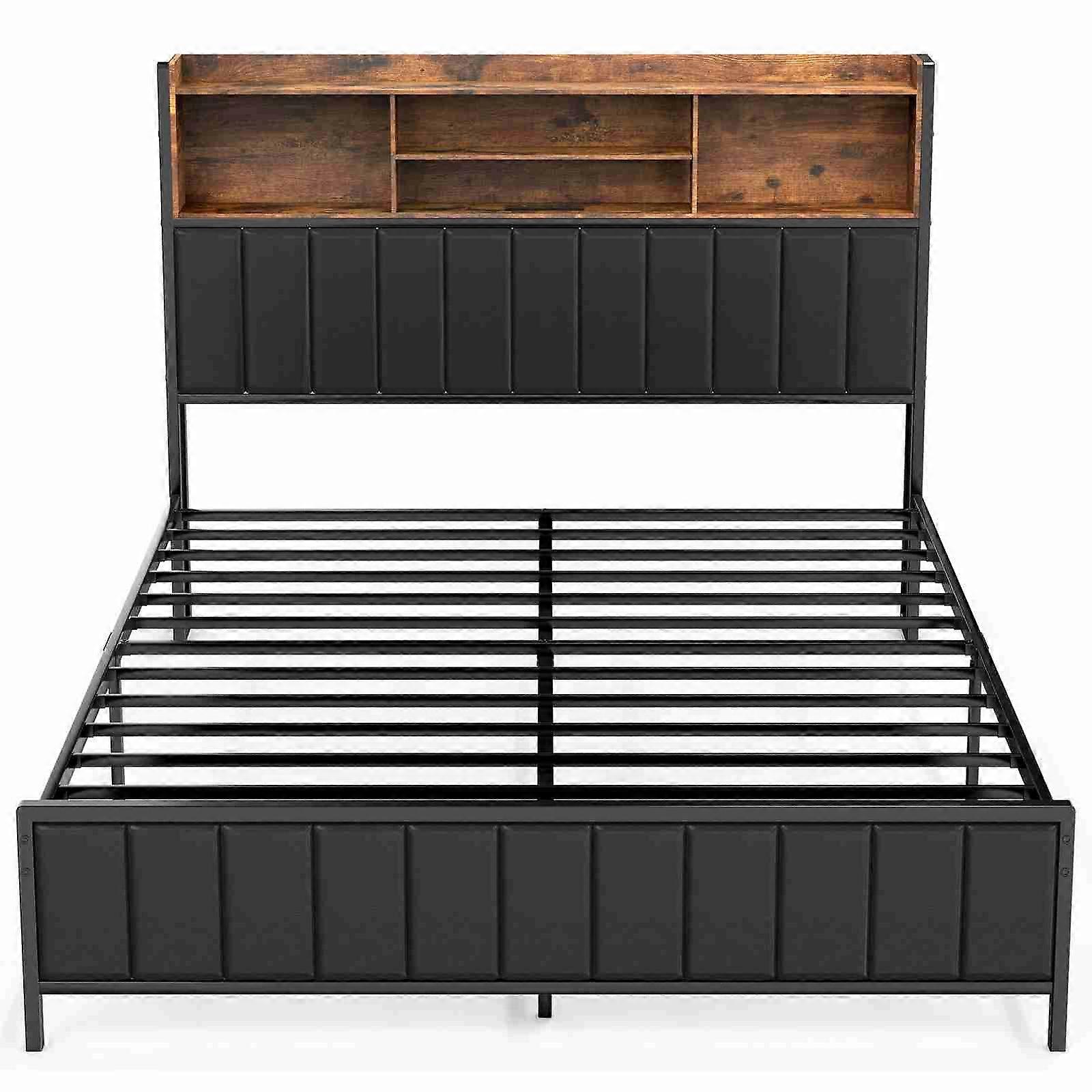 81.5"x53.9"x49.6" Metal Platform Bed Frame w/ Storage & LED Light