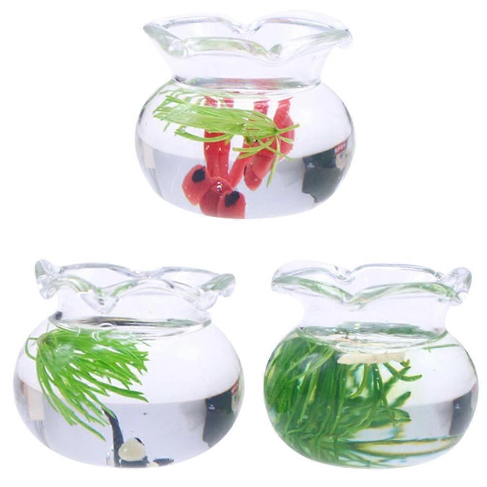 Miniature Glass Fish Tank Props for Decor Use Transparent Small Toy 3 Pcs 2.5 Inches