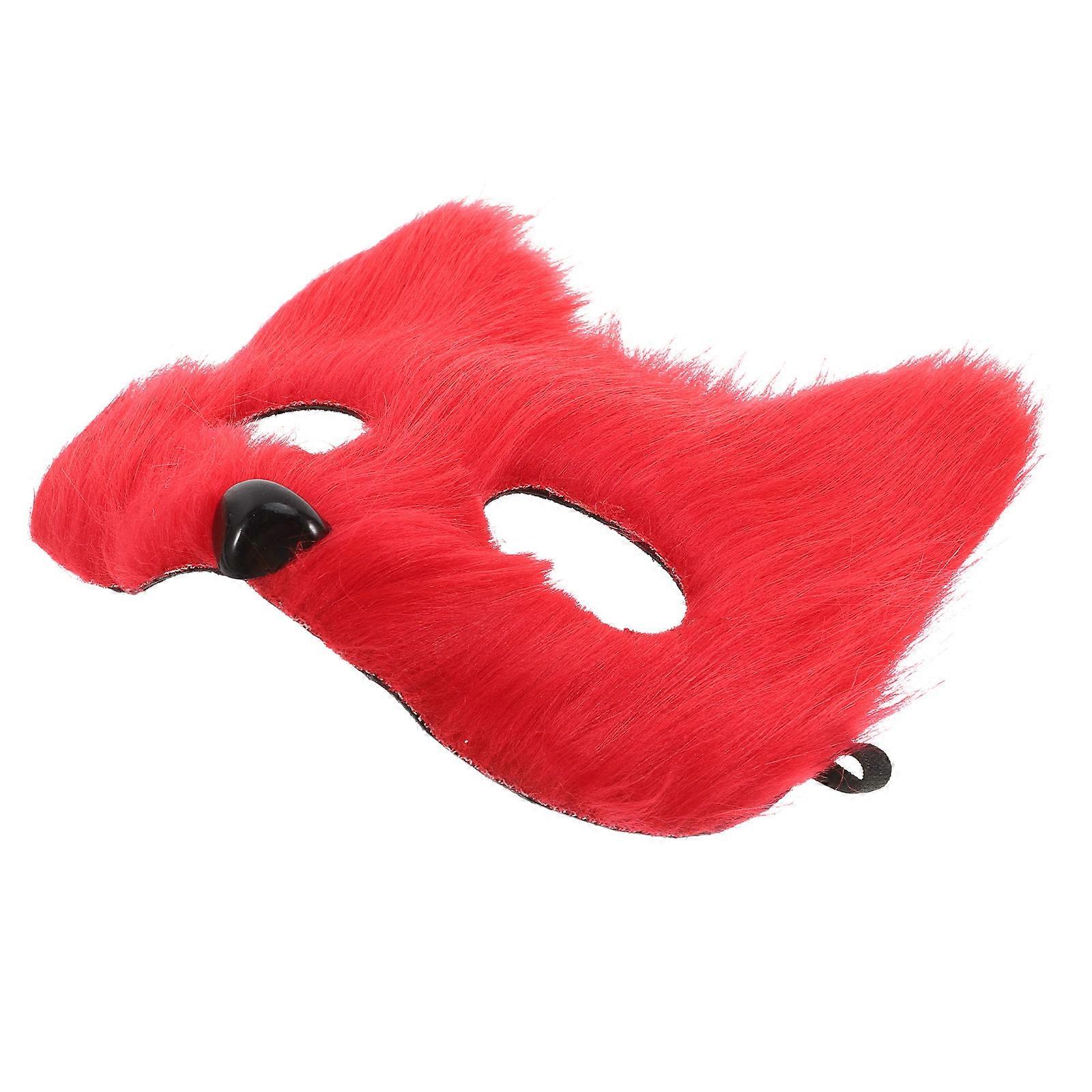 Fox Mask Halloween Half Face for Party 1 Piece Red Realistic Furry Animal