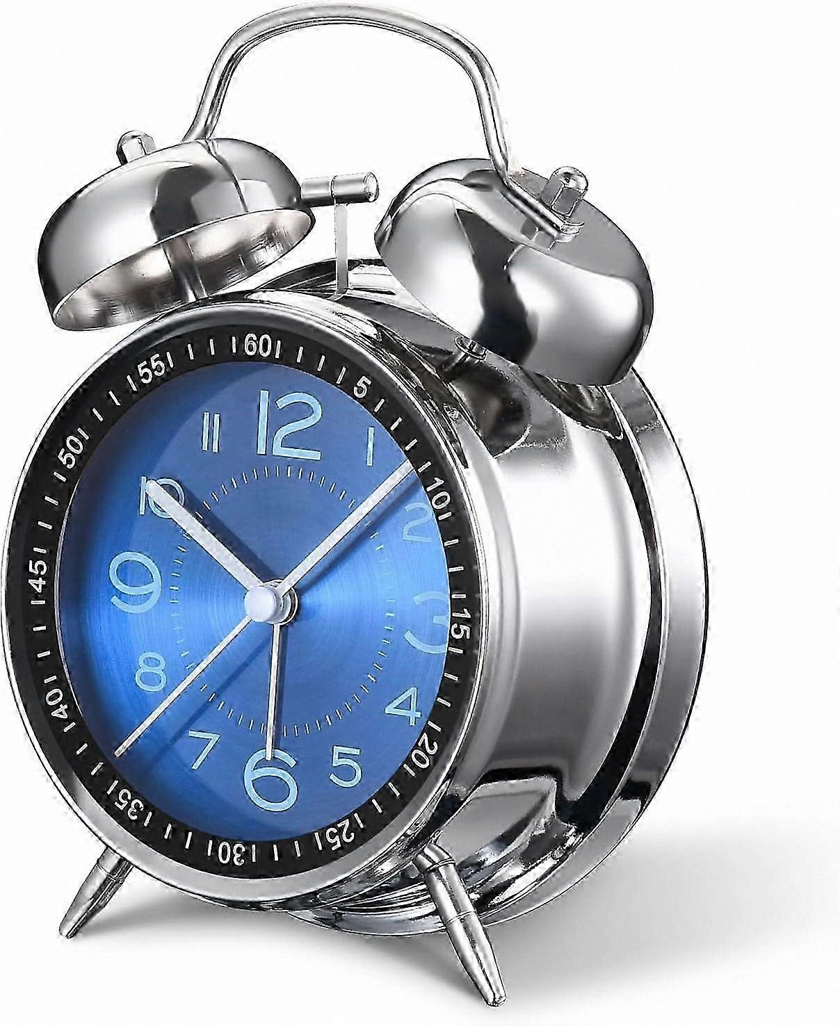 Analog Alarm Clock with Twin Bells, 4 Inch Retro Design, Silent Non-Ticking Quartz Movement, Backlight for Bedroom Use