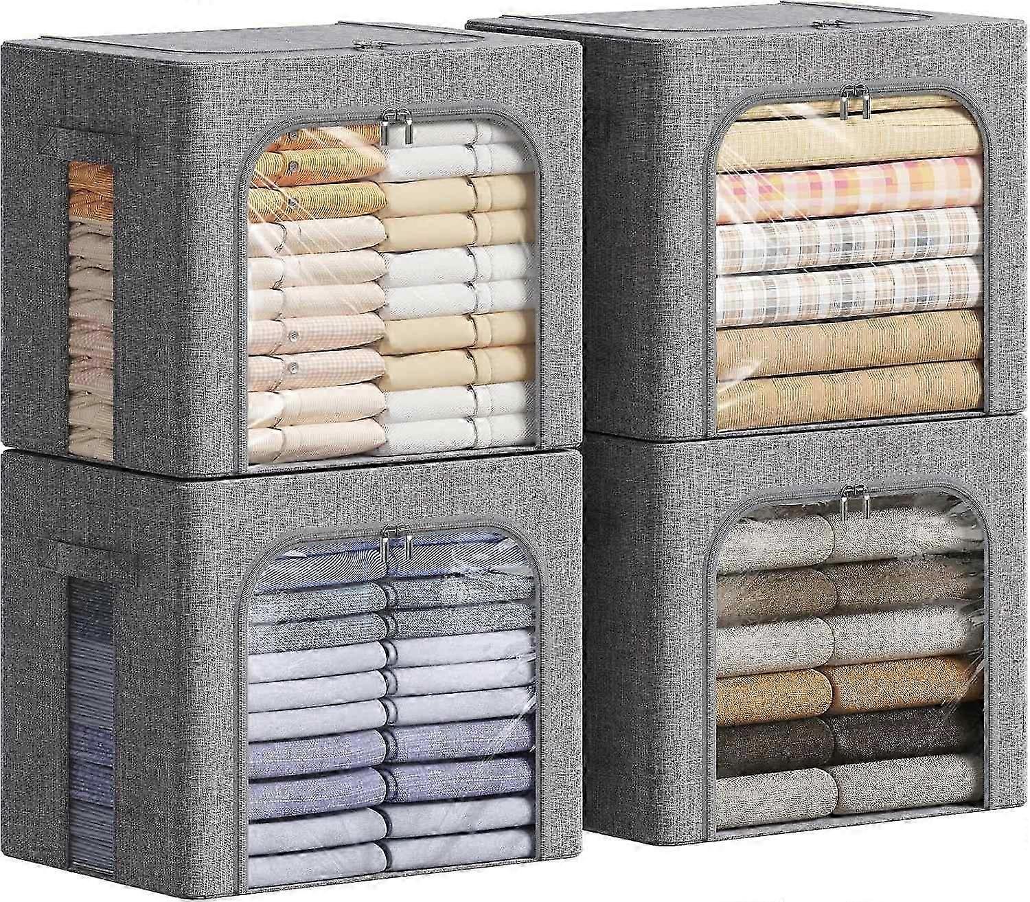 Clothes Storage Bins with Metal Frame, Stackable Storage Box, Foldable Clothing