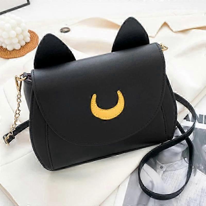 夏セーラームーンレディースハンドバッグブラックルナ猫形チェーンショルダーバッグPUレザーレディースメッセンジャー