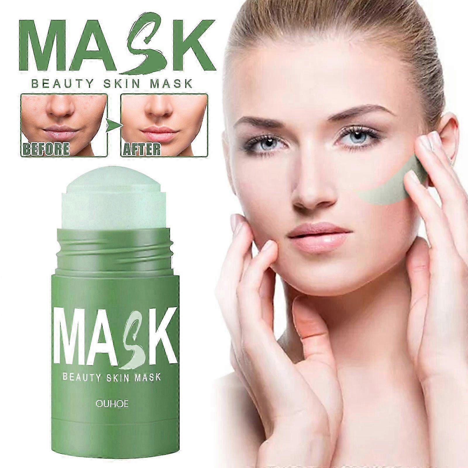 Green Tea Mask Stick, Acne Blackheads Pimple Face Cleansing And Pore-Tightening Smear Mask Clay
