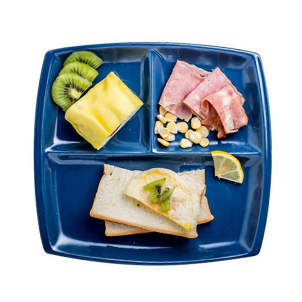 Compartment Ceramic Plate Square Bone China Plate for Eating Dark Blue