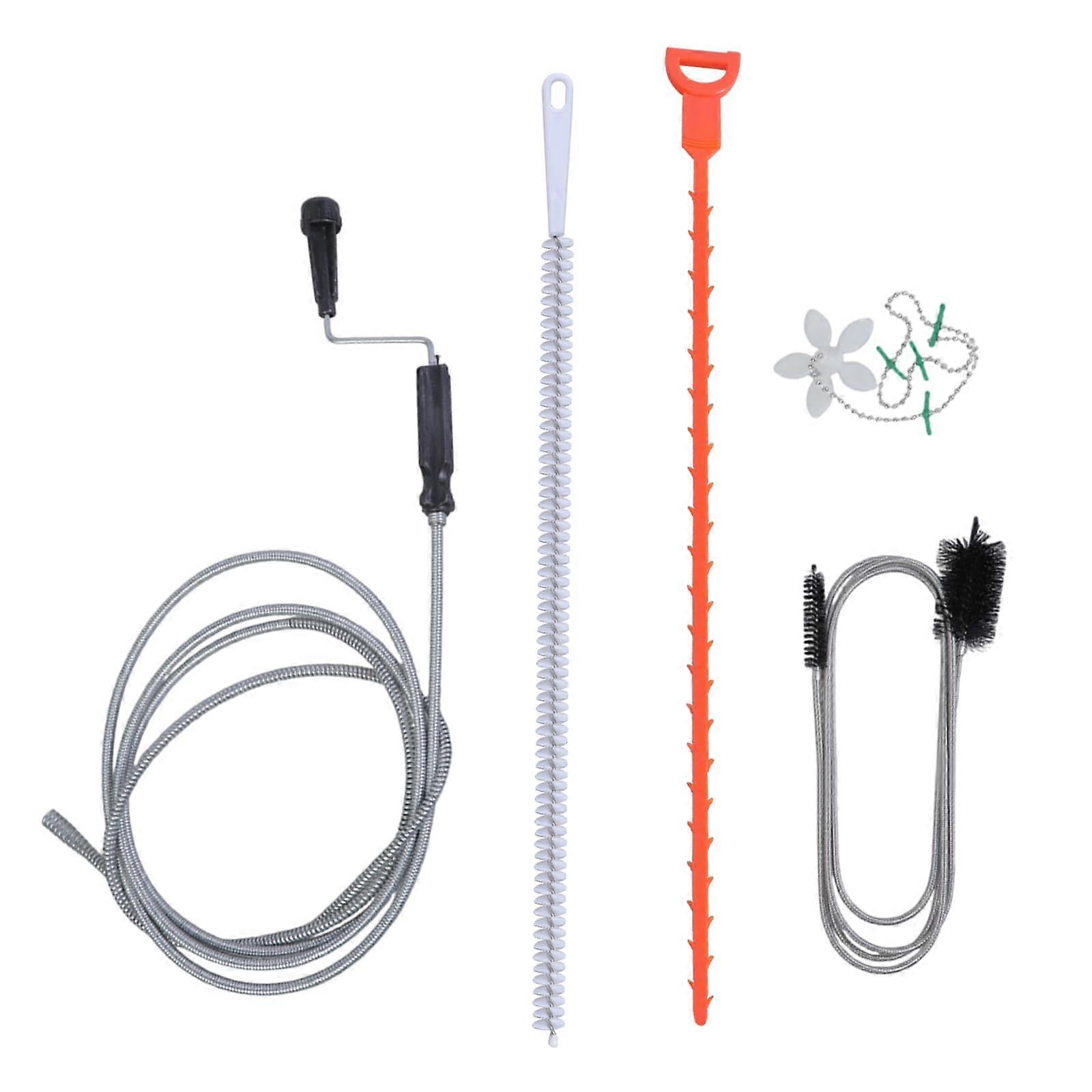 Flexible Pipe Cleaners 5Piece Set Drain Cleaning Kit With 118Inch Spirals, 61Brush, 19.7Inch Snake For Clogs