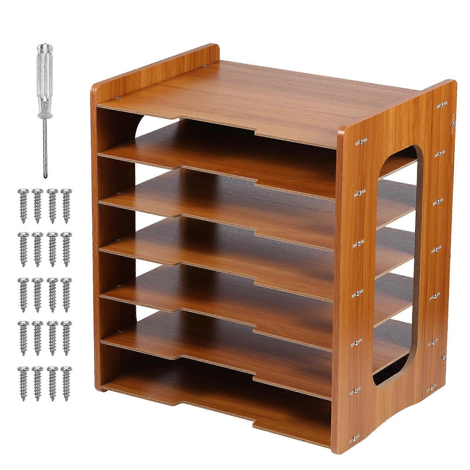 Vertical Desktop Sorter Wood File Organizer for Office Use Brown Material Stable Frame Structure 1Set