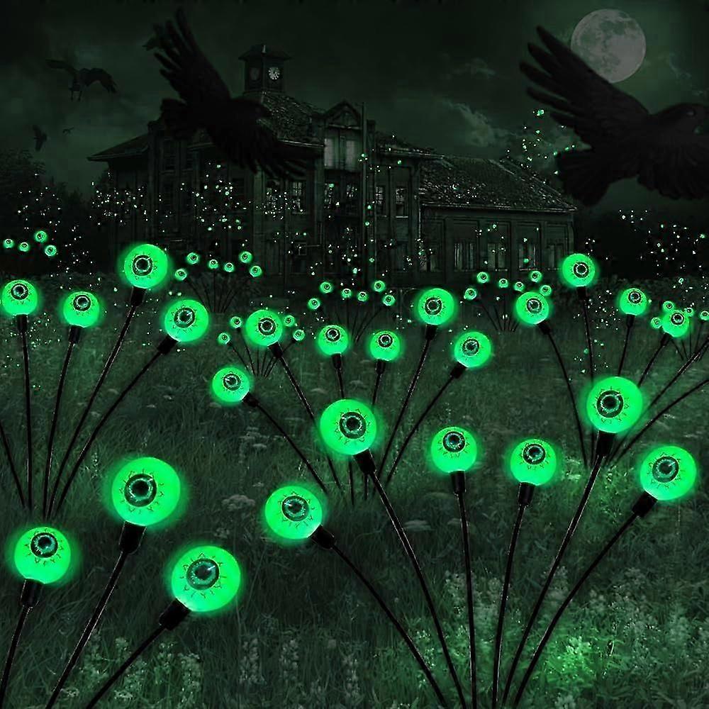 Halloween Decorations Outdoor Solar Scary Eyeball Lights,2PACKS 12LED Green Eyeball Swaying Firefly Lights,Waterproof Solar Halloween Path Lights