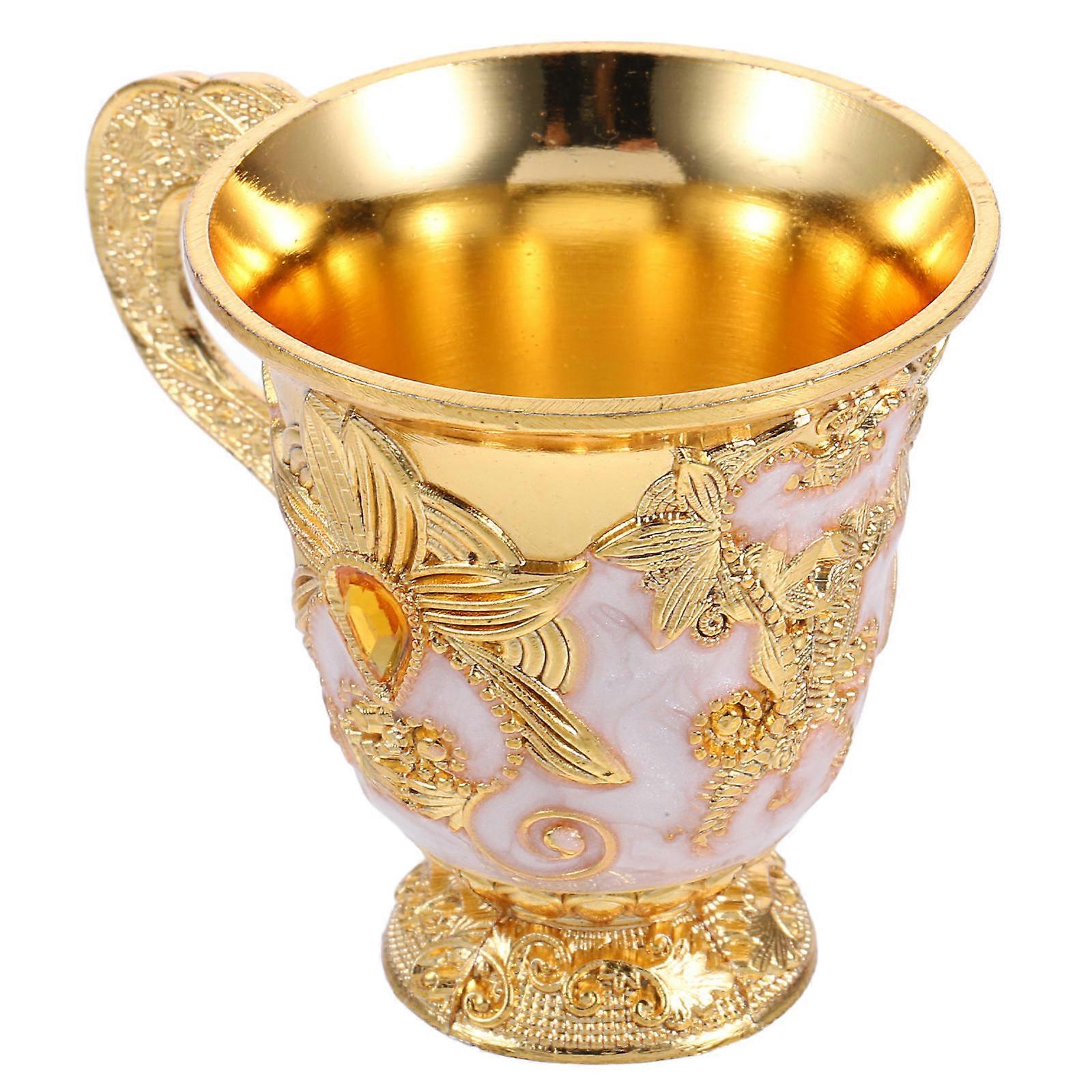 White Mini Metal Wine Cup for Home Use with Embossed Flower Pattern